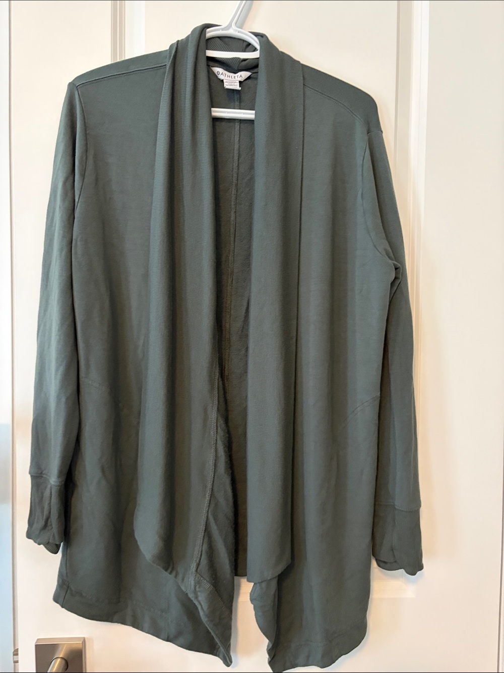 Athleta Open-Front Draped Cardigan in Sage Green